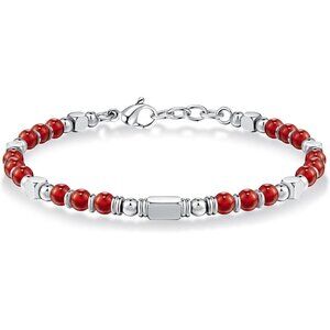 Silver & Red Boho Beaded Bracelets for Women Trendy Jewelry Gifts for Lover